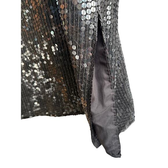 Vintage Rina Z Black Sequin Maxi Skirt Silk Shell Elastic Waist size XL - Picture 4 of 9